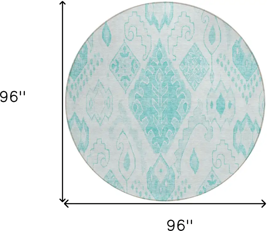 8' Teal Blue Aqua And Ivory Round Moroccan Washable Indoor Outdoor Area Rug Photo 3