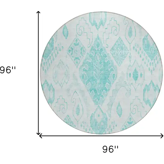 8' Teal Blue Aqua And Ivory Round Moroccan Washable Indoor Outdoor Area Rug Photo 3