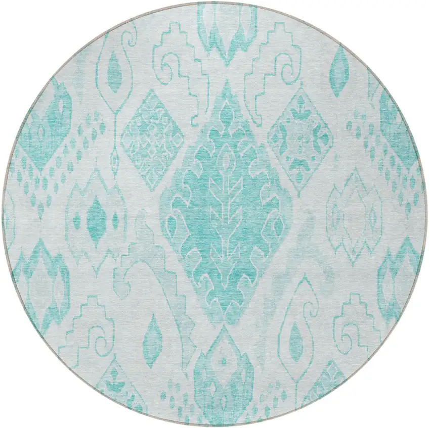8' Teal Blue Aqua And Ivory Round Moroccan Washable Indoor Outdoor Area Rug Photo 5