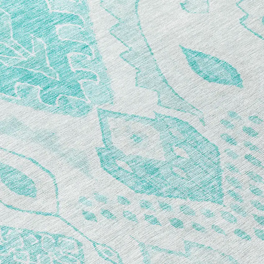 8' Teal Blue Aqua And Ivory Round Moroccan Washable Indoor Outdoor Area Rug Photo 8