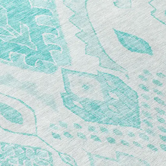 8' Teal Blue Aqua And Ivory Round Moroccan Washable Indoor Outdoor Area Rug Photo 8