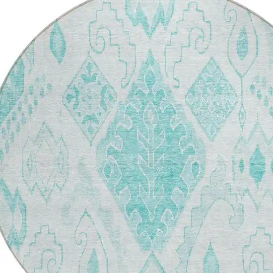 8' Teal Blue Aqua And Ivory Round Moroccan Washable Indoor Outdoor Area Rug Photo 4