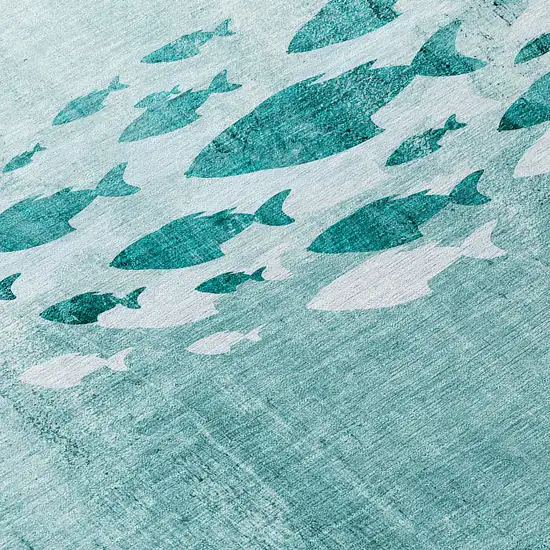 8' Teal Blue Aqua And Ivory Round Nautical Washable Indoor Outdoor Area Rug Photo 8