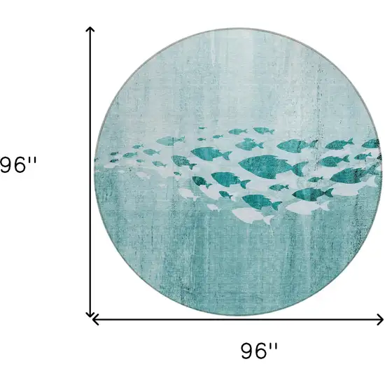 8' Teal Blue Aqua And Ivory Round Nautical Washable Indoor Outdoor Area Rug Photo 7