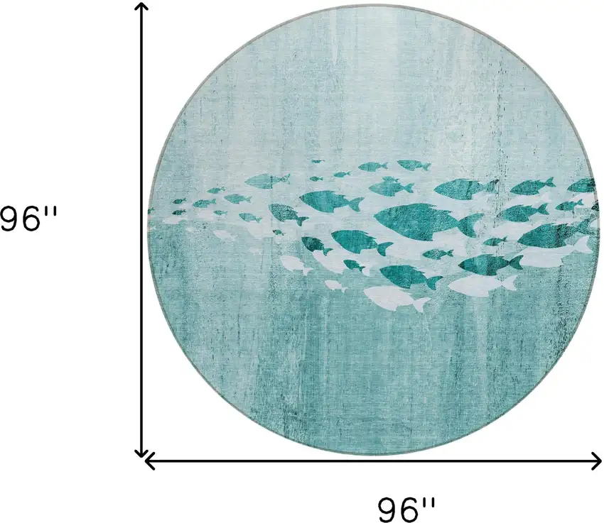 8' Teal Blue Aqua And Ivory Round Nautical Washable Indoor Outdoor Area Rug Photo 7