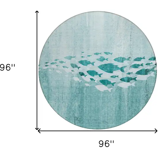 8' Teal Blue Aqua And Ivory Round Nautical Washable Indoor Outdoor Area Rug Photo 7