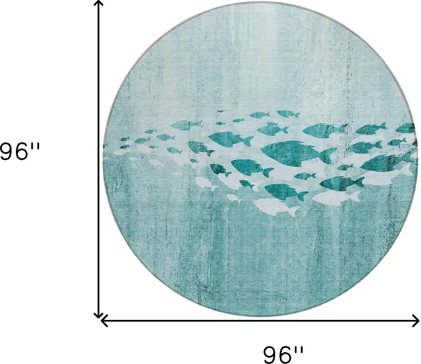 8' Teal Blue Aqua And Ivory Round Nautical Washable Indoor Outdoor Area Rug Photo 7