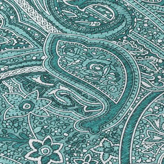 8' Teal Blue Aqua And Ivory Round Paisley Washable Indoor Outdoor Area Rug Photo 4