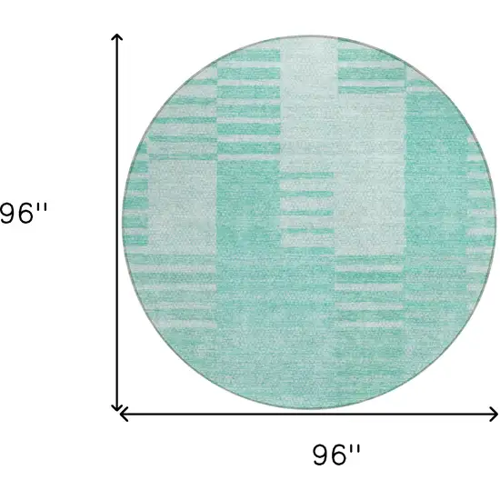 8' Teal Blue Aqua And Ivory Round Striped Washable Indoor Outdoor Area Rug Photo 3