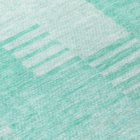 8' Teal Blue Aqua And Ivory Round Striped Washable Indoor Outdoor Area Rug Photo 8