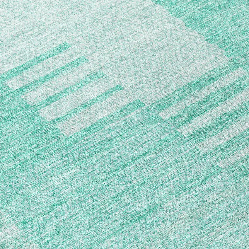 8' Teal Blue Aqua And Ivory Round Striped Washable Indoor Outdoor Area Rug Photo 8
