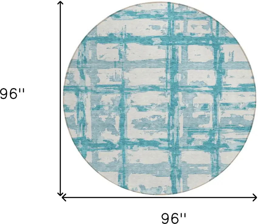 8' Teal Blue Aqua And Ivory Round Striped Washable Indoor Outdoor Area Rug Photo 8