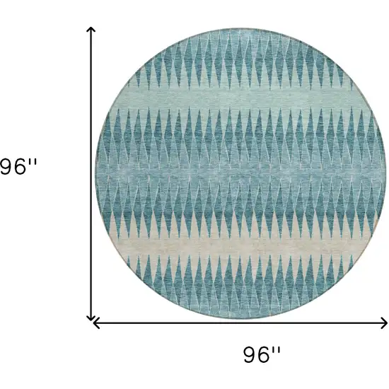 8' Teal Blue Aqua And Ivory Round Striped Washable Indoor Outdoor Area Rug Photo 3