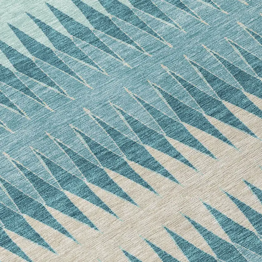 8' Teal Blue Aqua And Ivory Round Striped Washable Indoor Outdoor Area Rug Photo 8