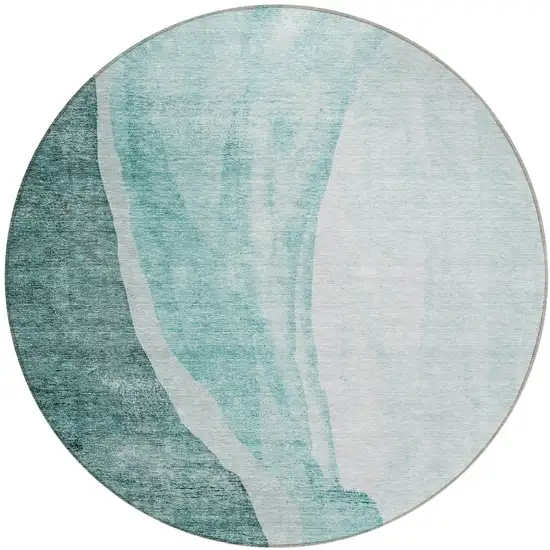 8' Teal Blue Aqua And Mint Green Round Abstract Washable Indoor Outdoor Area Rug Photo 5