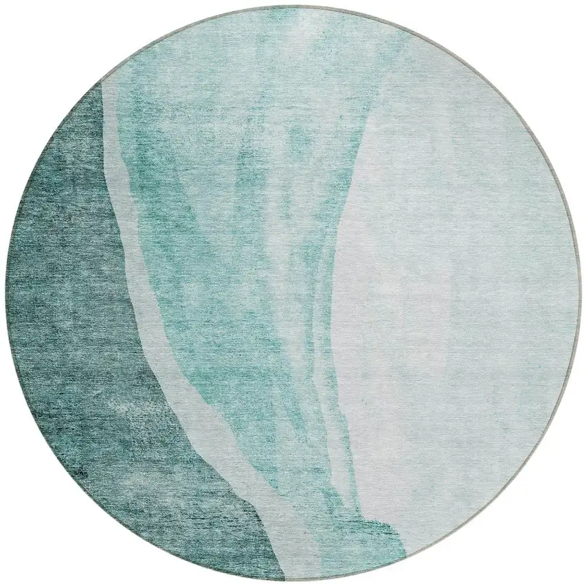 8' Teal Blue Aqua And Mint Green Round Abstract Washable Indoor Outdoor Area Rug Photo 5