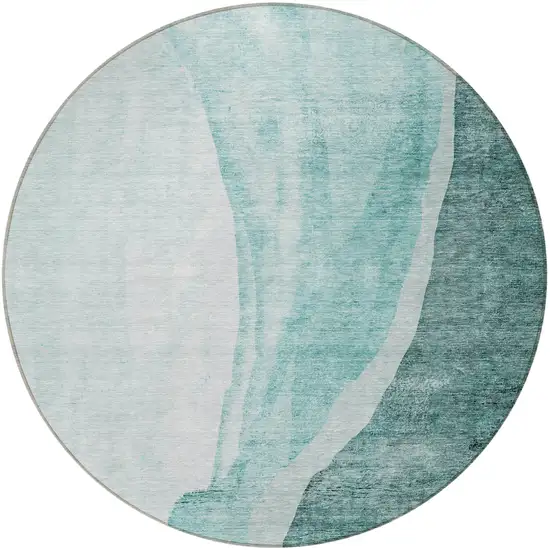 8' Teal Blue Aqua And Mint Green Round Abstract Washable Indoor Outdoor Area Rug Photo 6