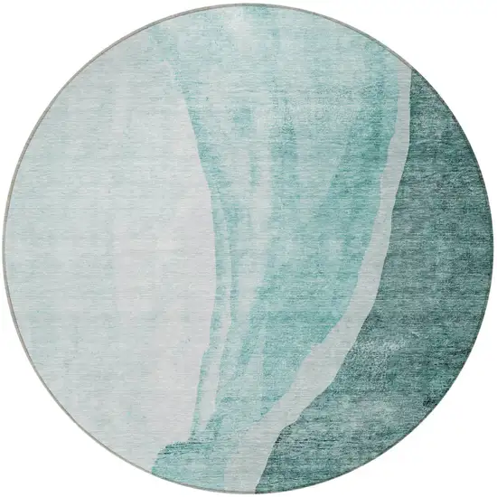 8' Teal Blue Aqua And Mint Green Round Abstract Washable Indoor Outdoor Area Rug Photo 6