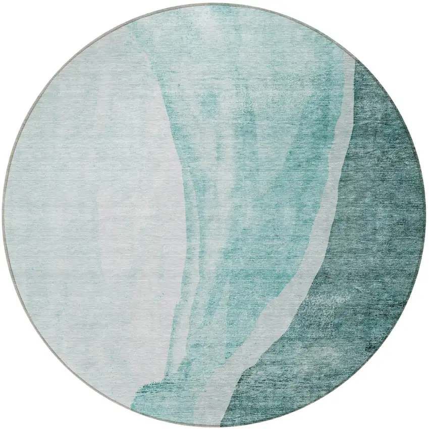 8' Teal Blue Aqua And Mint Green Round Abstract Washable Indoor Outdoor Area Rug Photo 6