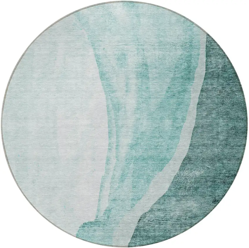 8' Teal Blue Aqua And Mint Green Round Abstract Washable Indoor Outdoor Area Rug Photo 6