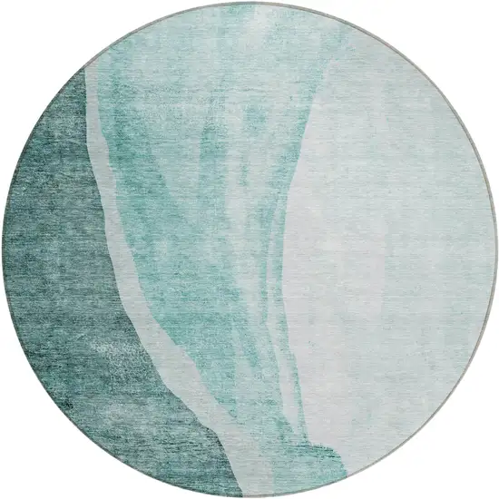 8' Teal Blue Aqua And Mint Green Round Abstract Washable Indoor Outdoor Area Rug Photo 2