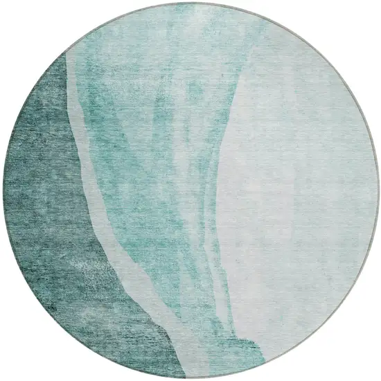 8' Teal Blue Aqua And Mint Green Round Abstract Washable Indoor Outdoor Area Rug Photo 2
