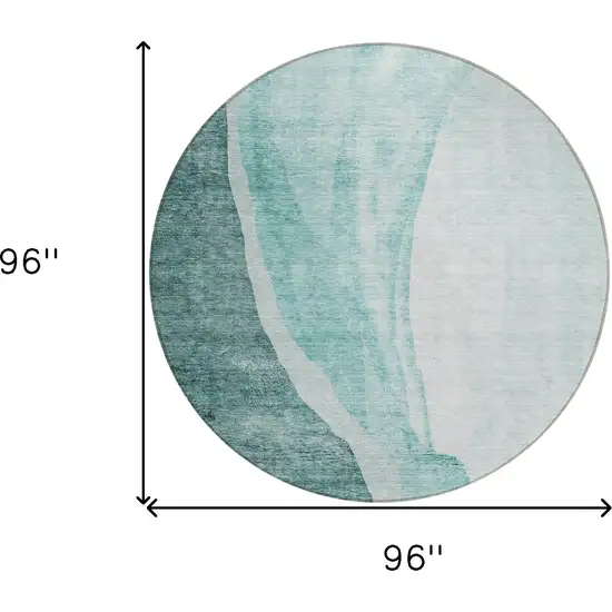 8' Teal Blue Aqua And Mint Green Round Abstract Washable Indoor Outdoor Area Rug Photo 3