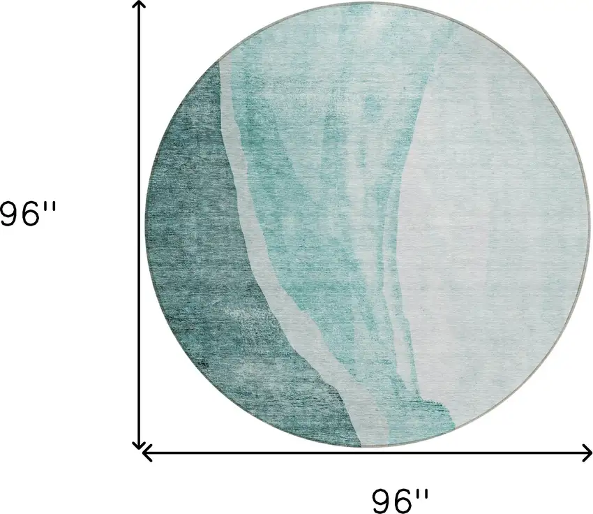 8' Teal Blue Aqua And Mint Green Round Abstract Washable Indoor Outdoor Area Rug Photo 3
