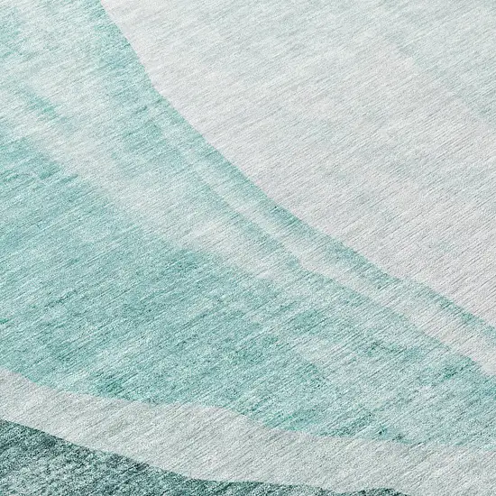8' Teal Blue Aqua And Mint Green Round Abstract Washable Indoor Outdoor Area Rug Photo 9