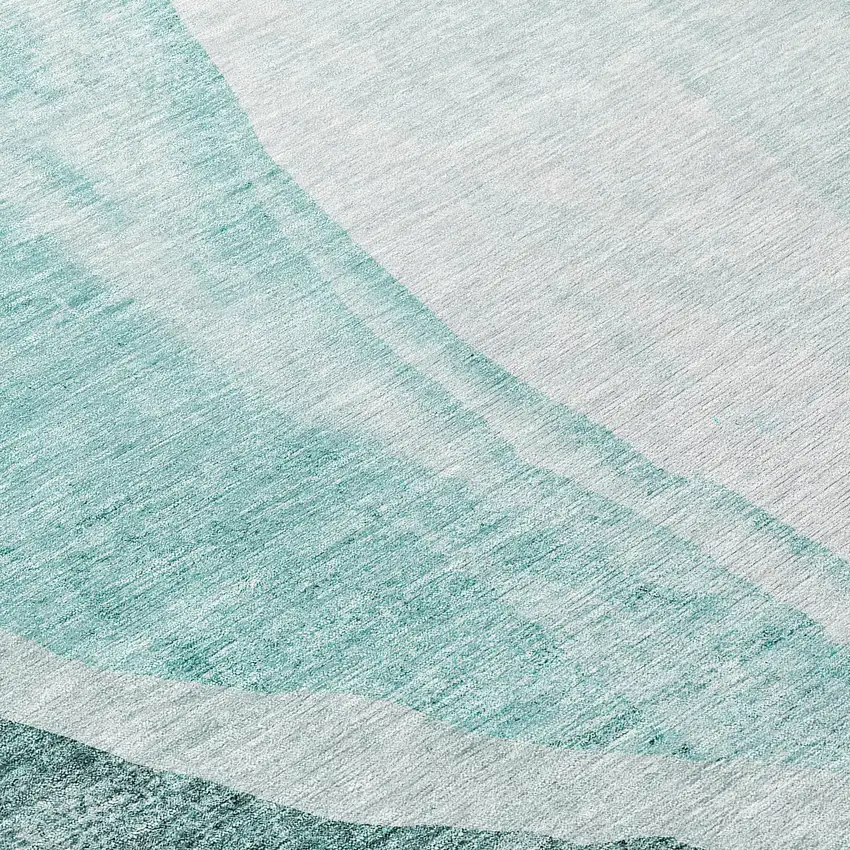 8' Teal Blue Aqua And Mint Green Round Abstract Washable Indoor Outdoor Area Rug Photo 9