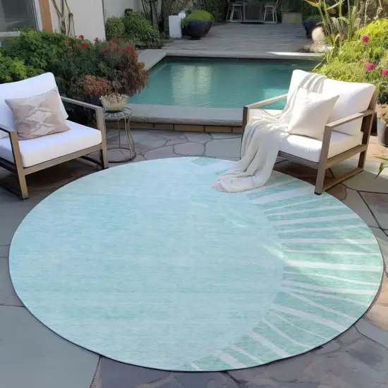 8' Teal Blue Aqua And Mint Green Round Abstract Washable Indoor Outdoor Area Rug Photo 6
