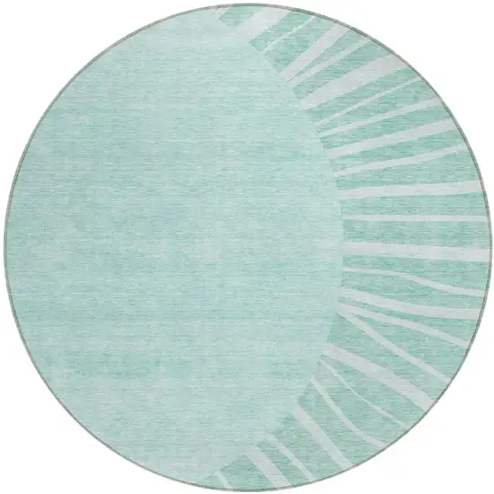 8' Teal Blue Aqua And Mint Green Round Abstract Washable Indoor Outdoor Area Rug Photo 2