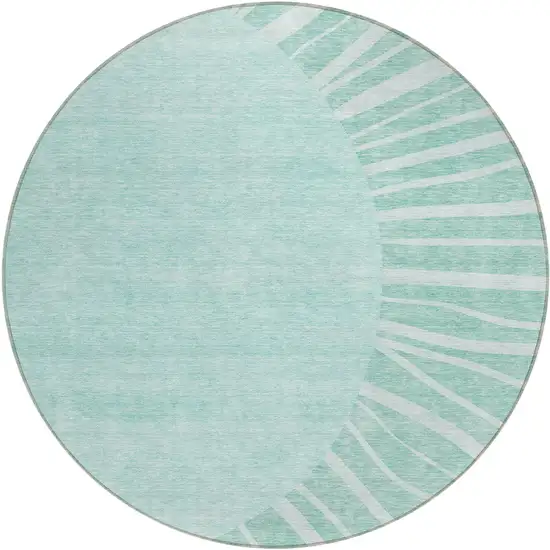 8' Teal Blue Aqua And Mint Green Round Abstract Washable Indoor Outdoor Area Rug Photo 2