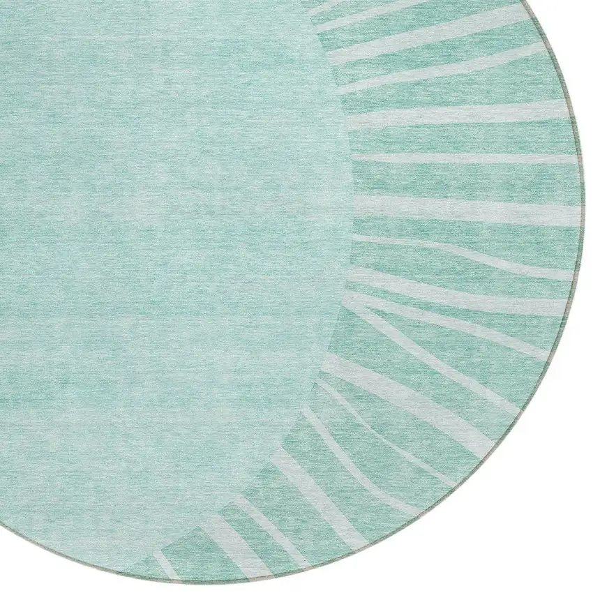 8' Teal Blue Aqua And Mint Green Round Abstract Washable Indoor Outdoor Area Rug Photo 4