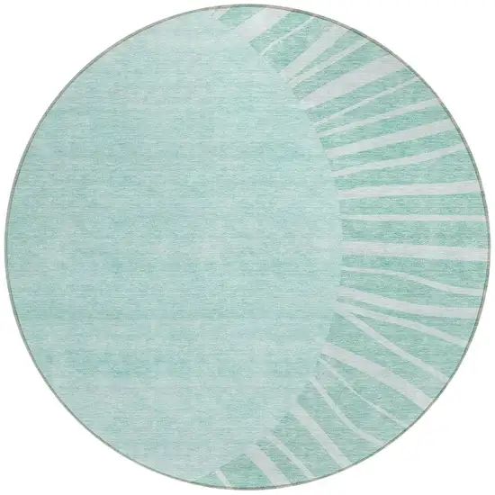 8' Teal Blue Aqua And Mint Green Round Abstract Washable Indoor Outdoor Area Rug Photo 5