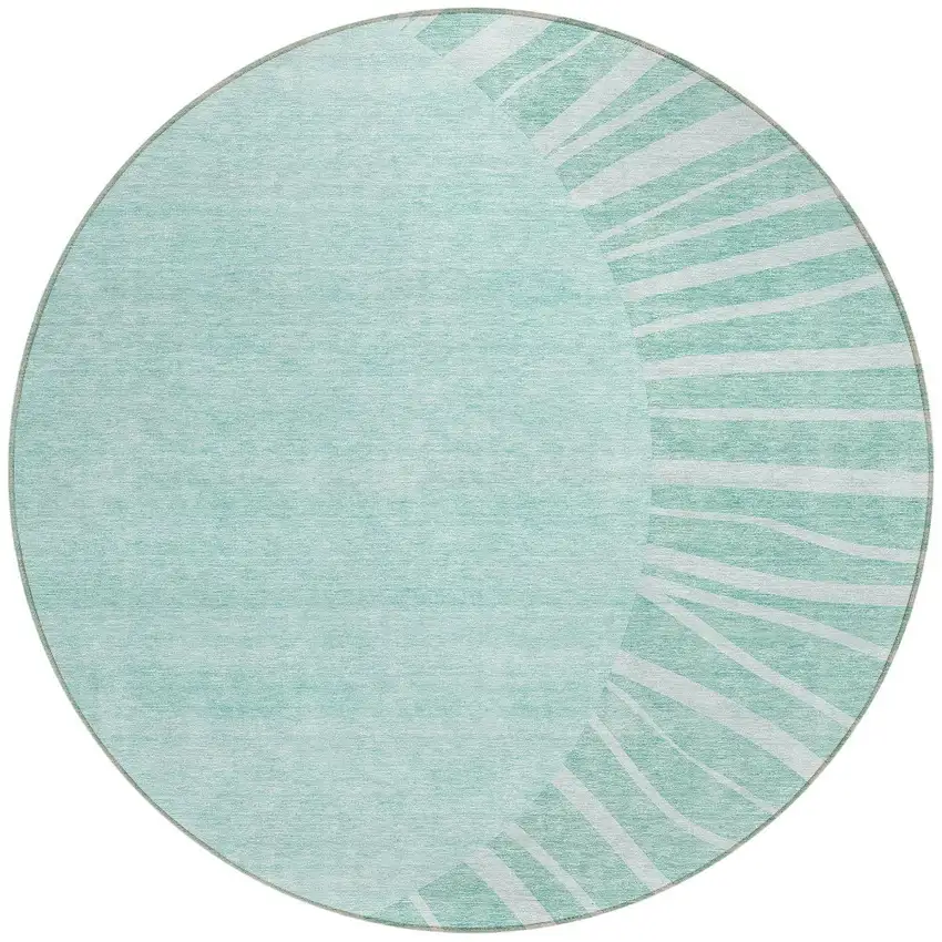 8' Teal Blue Aqua And Mint Green Round Abstract Washable Indoor Outdoor Area Rug Photo 5