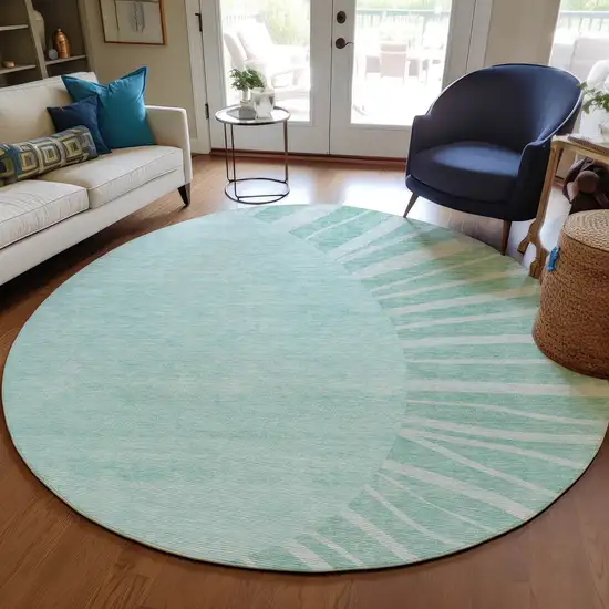 8' Teal Blue Aqua And Mint Green Round Abstract Washable Indoor Outdoor Area Rug Photo 7