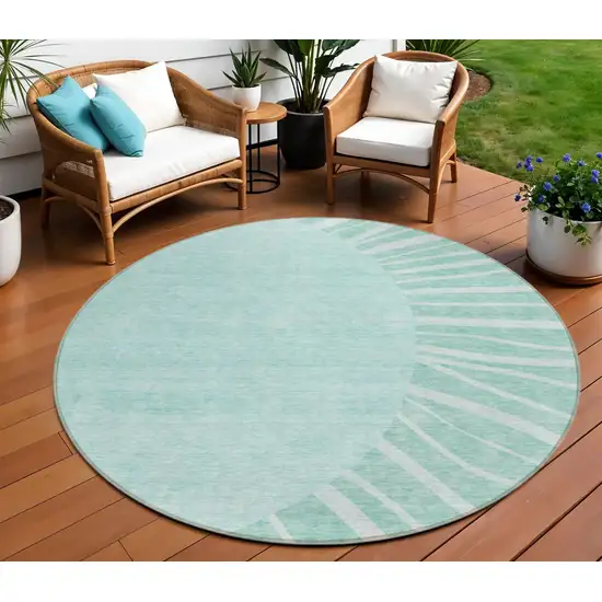 8' Teal Blue Aqua And Mint Green Round Abstract Washable Indoor Outdoor Area Rug Photo 1