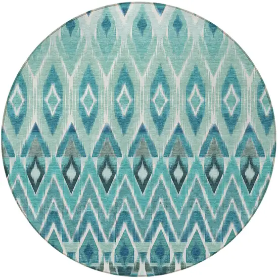 8' Teal Blue Aqua And Mint Green Round Southwestern Washable Indoor Outdoor Area Rug Photo 6