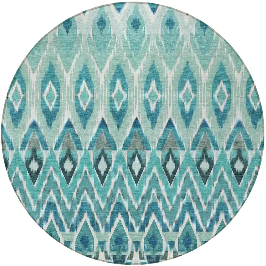 8' Teal Blue Aqua And Mint Green Round Southwestern Washable Indoor Outdoor Area Rug Photo 6