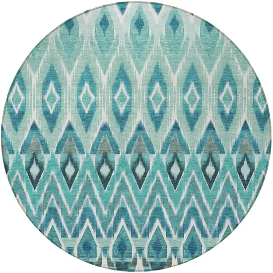 8' Teal Blue Aqua And Mint Green Round Southwestern Washable Indoor Outdoor Area Rug Photo 6