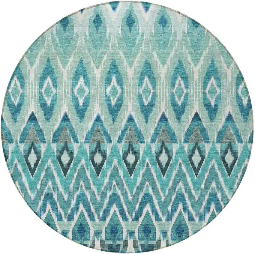 8' Teal Blue Aqua And Mint Green Round Southwestern Washable Indoor Outdoor Area Rug Photo 6