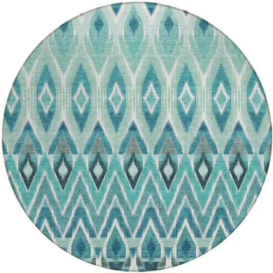 8' Teal Blue Aqua And Mint Green Round Southwestern Washable Indoor Outdoor Area Rug Photo 2