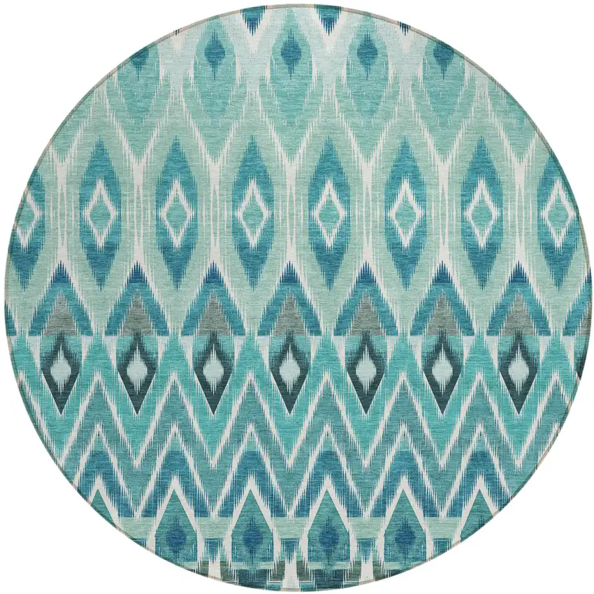 8' Teal Blue Aqua And Mint Green Round Southwestern Washable Indoor Outdoor Area Rug Photo 2