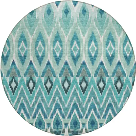 8' Teal Blue Aqua And Mint Green Round Southwestern Washable Indoor Outdoor Area Rug Photo 2