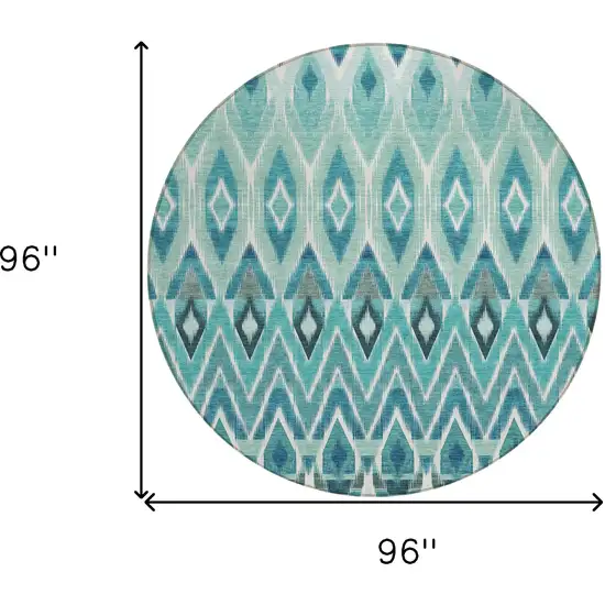 8' Teal Blue Aqua And Mint Green Round Southwestern Washable Indoor Outdoor Area Rug Photo 3