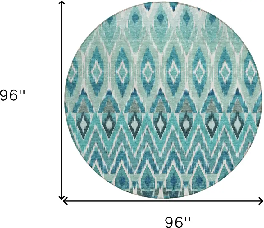 8' Teal Blue Aqua And Mint Green Round Southwestern Washable Indoor Outdoor Area Rug Photo 3