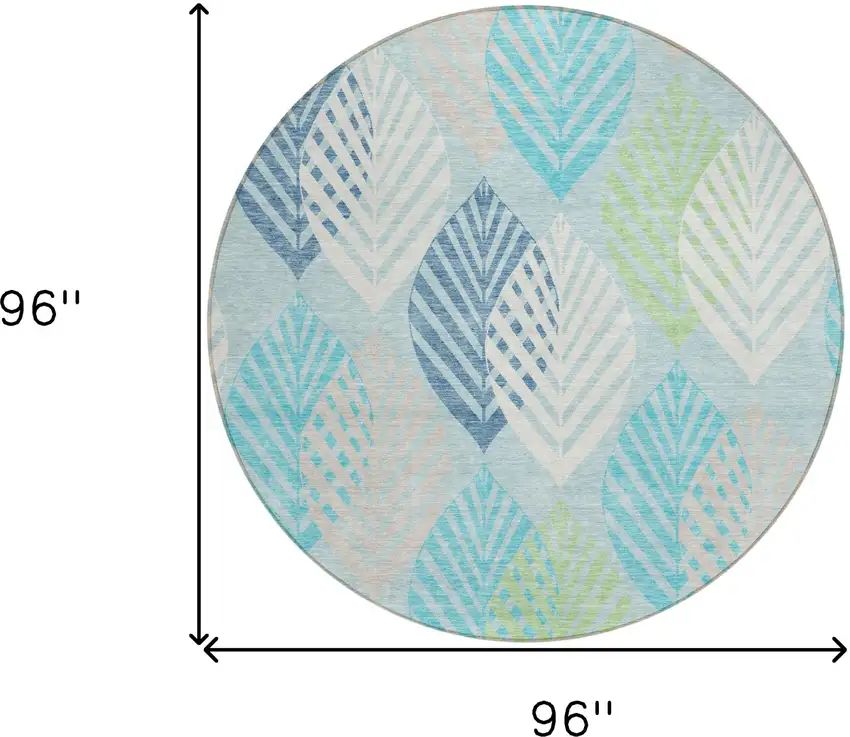 8' Teal Blue Aqua And Navy Blue Round Floral Washable Indoor Outdoor Area Rug Photo 9