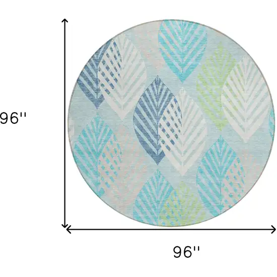 8' Teal Blue Aqua And Navy Blue Round Floral Washable Indoor Outdoor Area Rug Photo 9