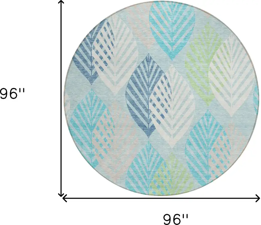 8' Teal Blue Aqua And Navy Blue Round Floral Washable Indoor Outdoor Area Rug Photo 9